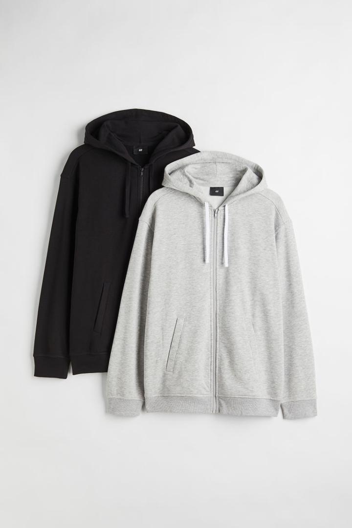 H & M - 2-pack Relaxed Fit Hooded Jackets - Black