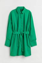 H & M - Tie-belt Shirt Dress - Green