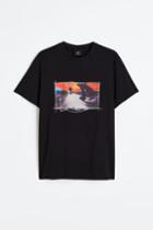 H & M - Regular Fit Printed T-shirt - Black