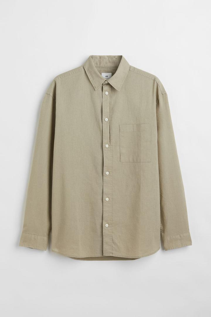 H & M - Relaxed Fit Linen-blend Shirt - Green