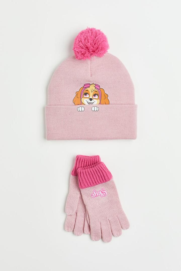 H & M - 2-piece Knit Set With Motif - Pink