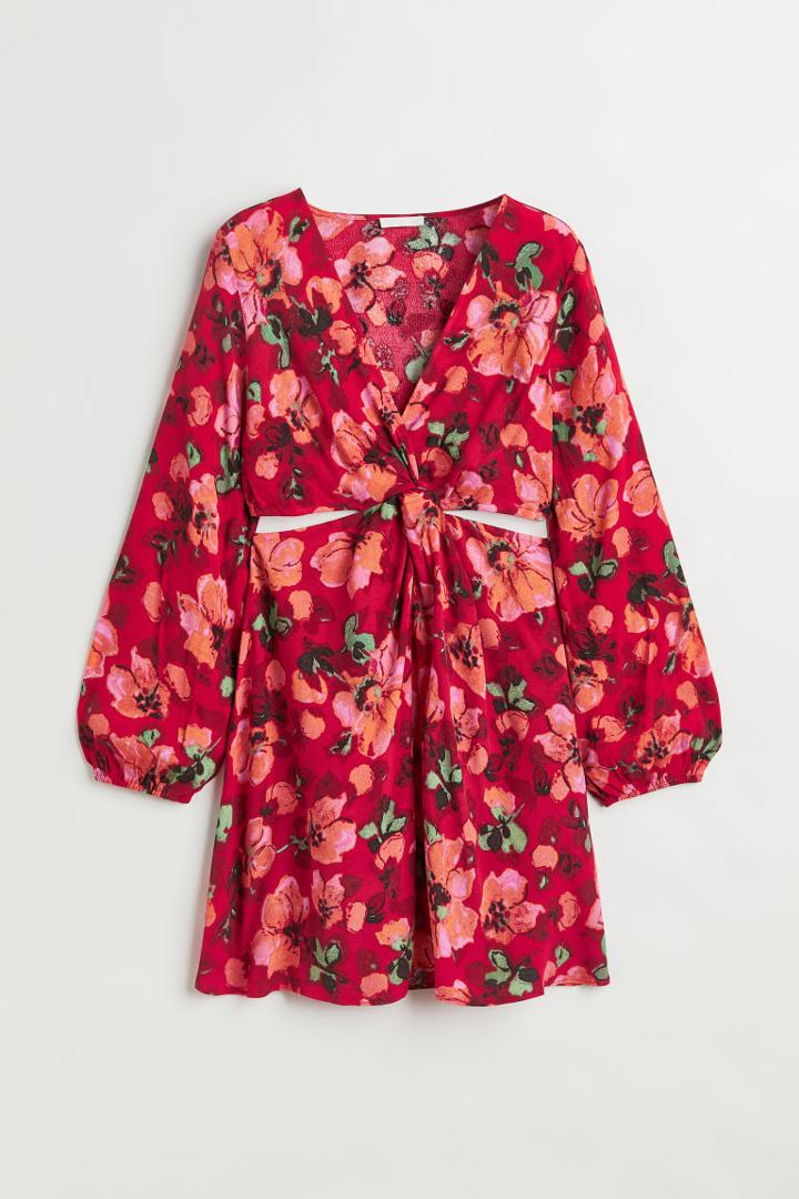 H & M - Knot-detail Cut-out Dress - Red