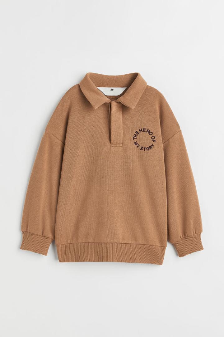 H & M - Oversized Sweatshirt With Collar - Beige
