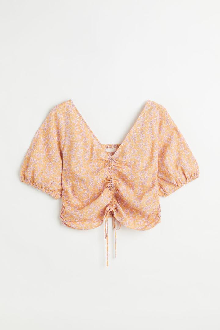 H & M - H & M+ V-neck Drawstring Blouse - Pink