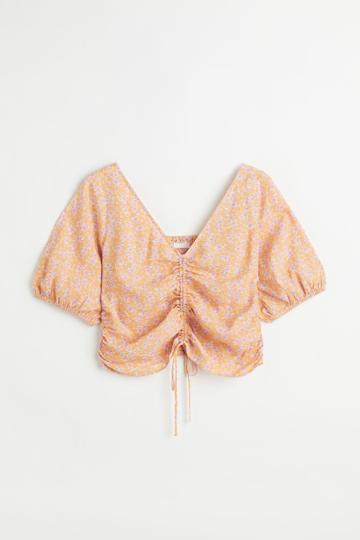 H & M - H & M+ V-neck Drawstring Blouse - Pink