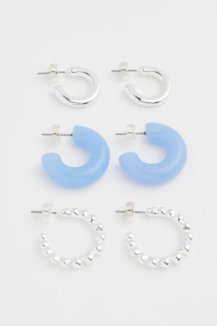 H & M - 3 Pairs Hoop Earrings - Blue