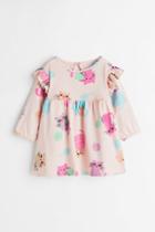 H & M - Patterned Ruffled Dress - Pink