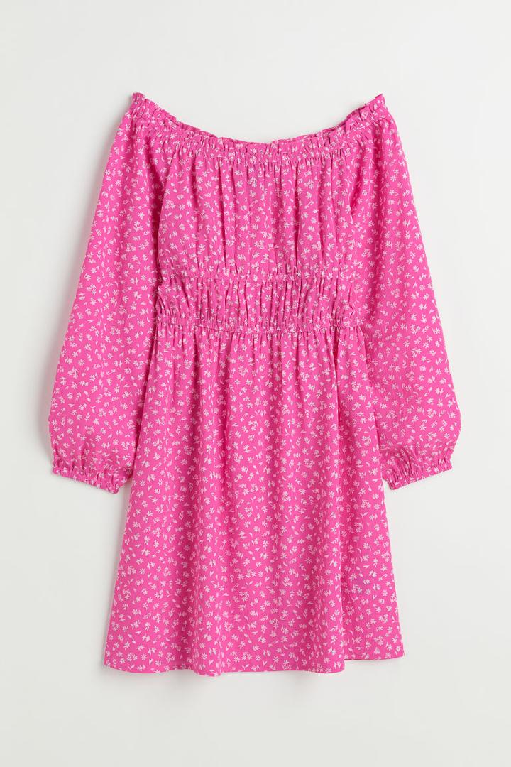 H & M - Off-the-shoulder Dress - Pink