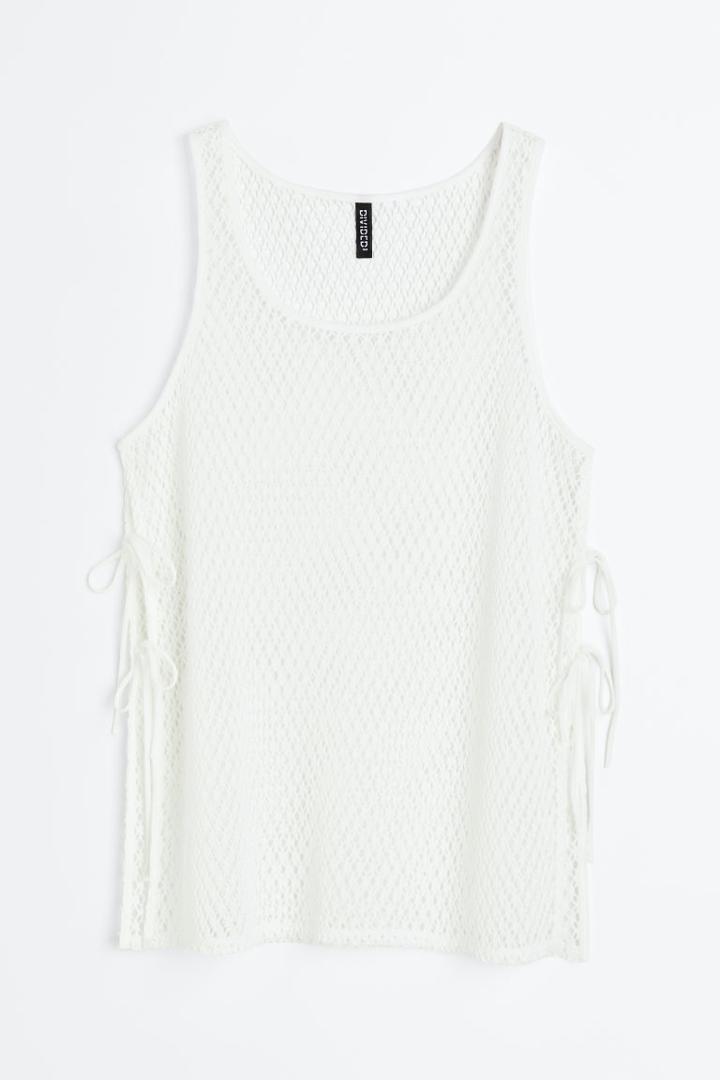 H & M - Crochet-look Tie-detail Tank Top - White