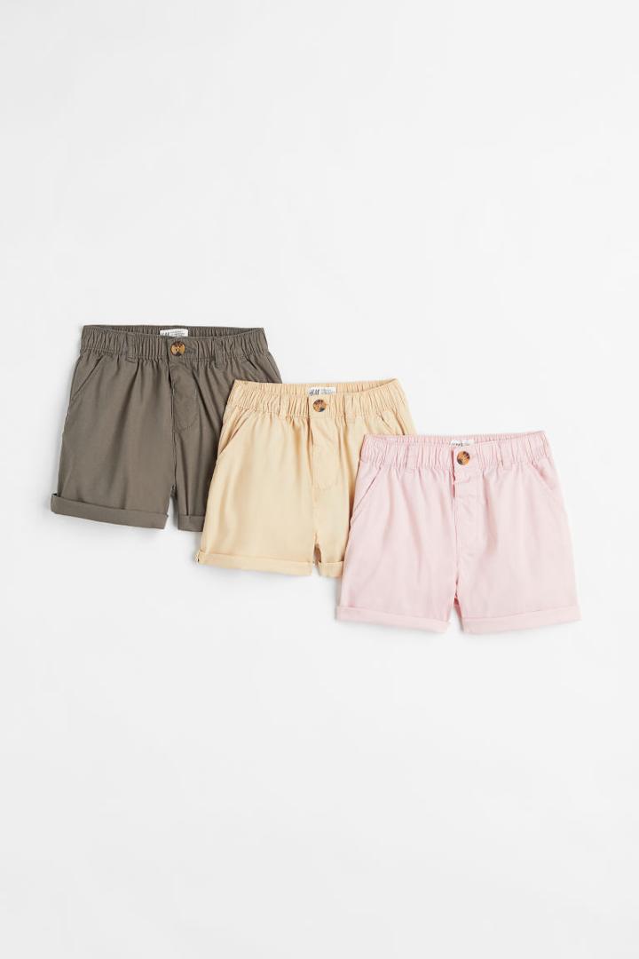 H & M - 3-pack Cotton Poplin Shorts - Pink