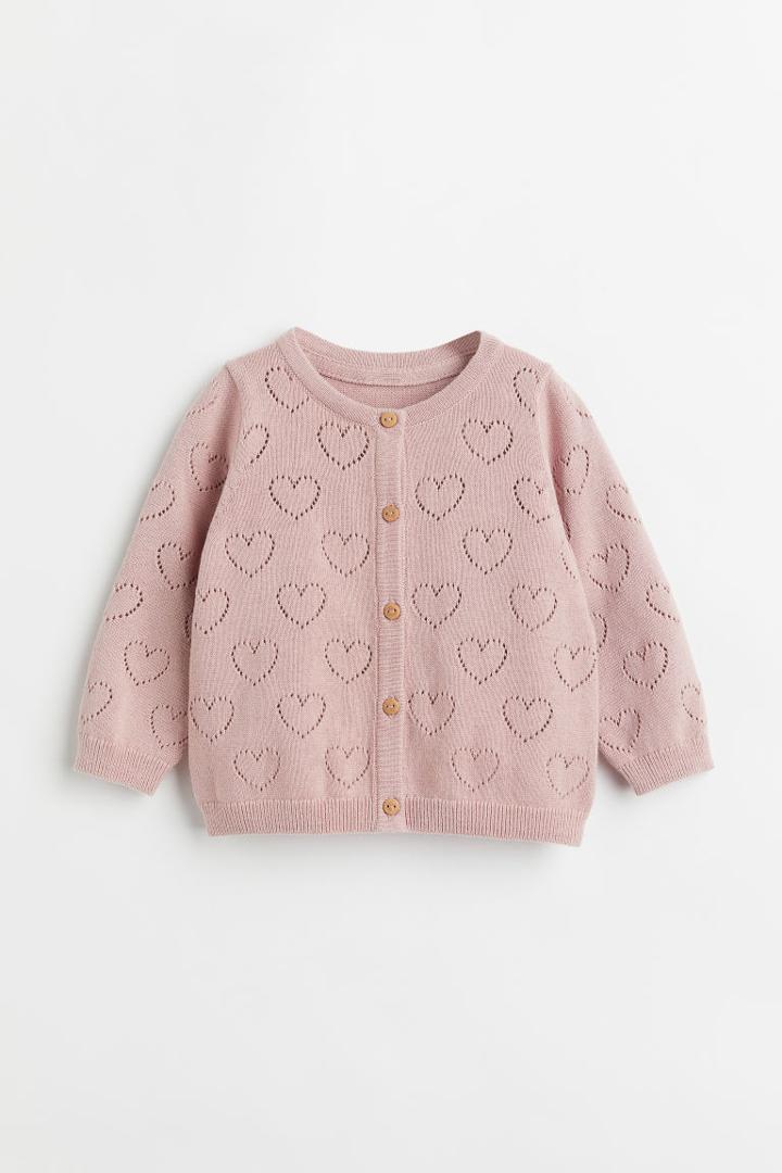 H & M - Cotton Pointelle Cardigan - Pink