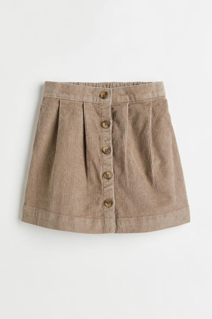 H & M - Cotton Corduroy Skirt - Brown