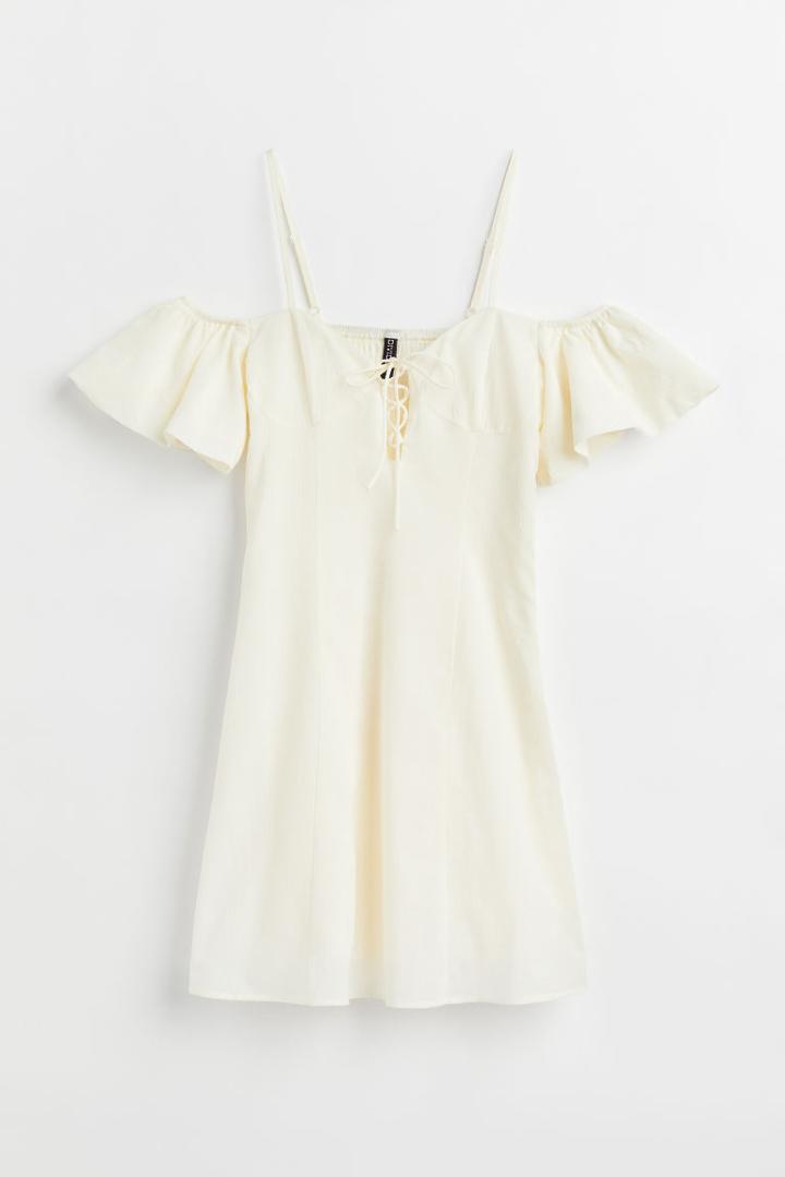 H & M - Open-shoulder Dress With Lacing - White