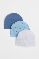 H & M - 3-pack Cotton Jersey Hats - Blue