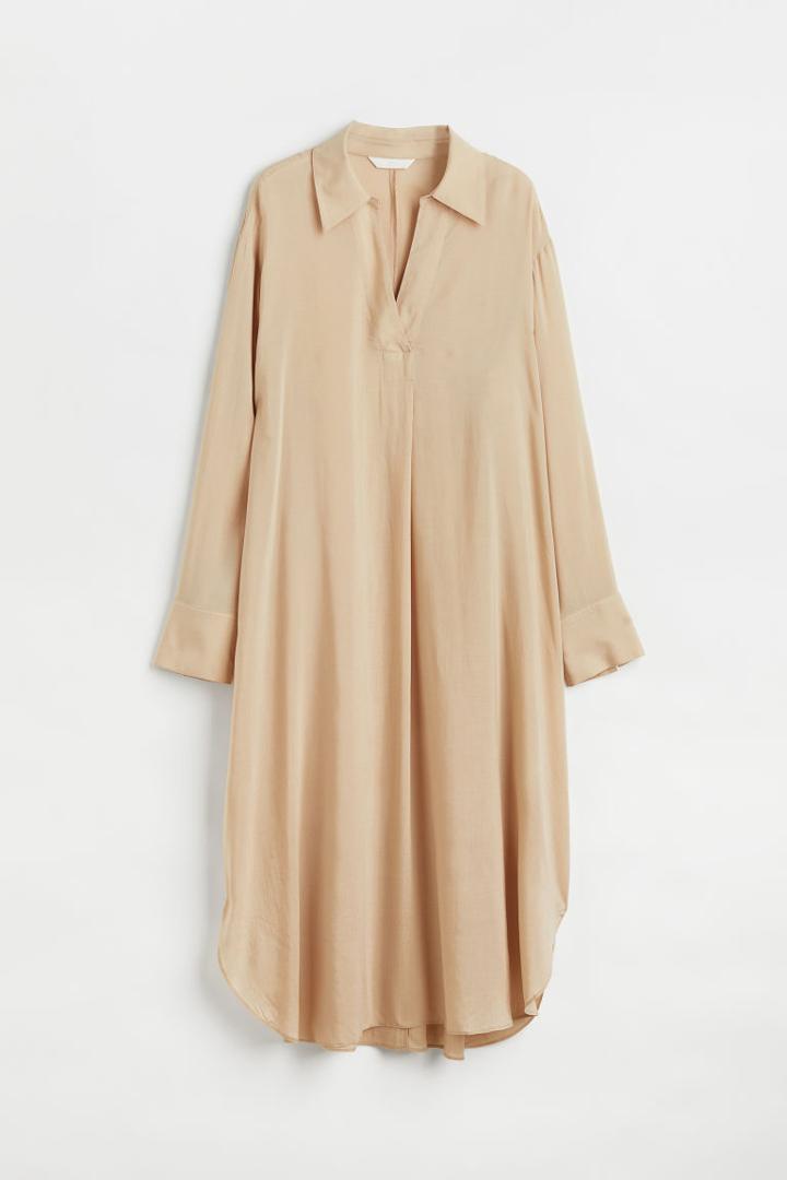 H & M - Lyocell-blend Shirt Dress - Beige