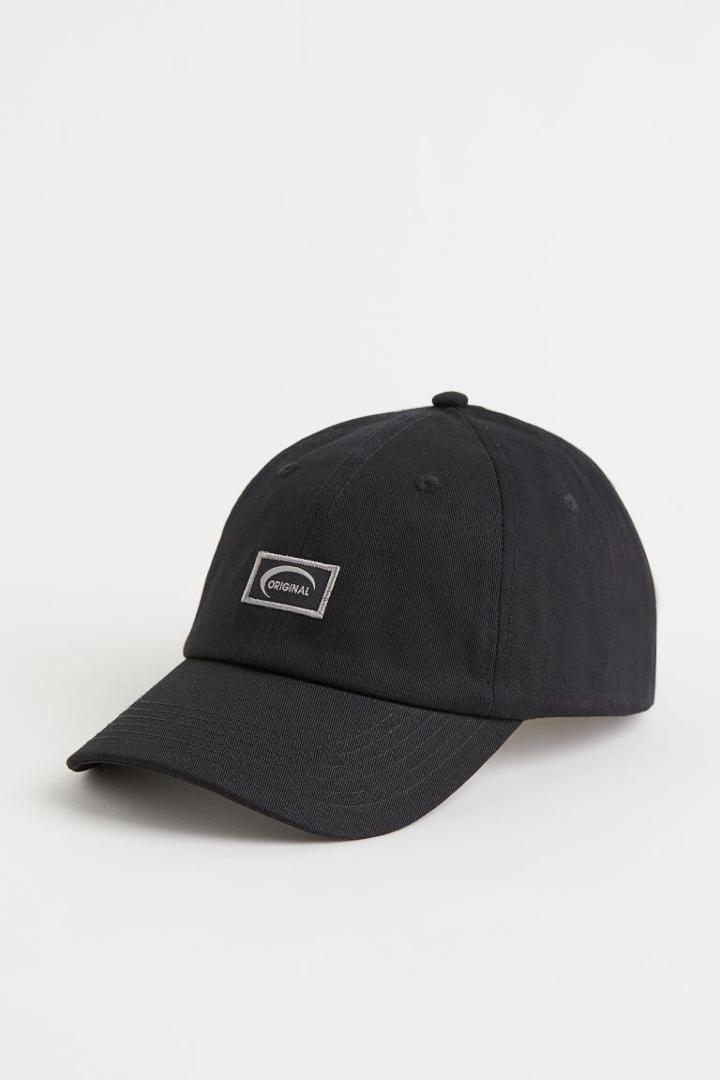 H & M - Cotton Cap With Embroidery - Black