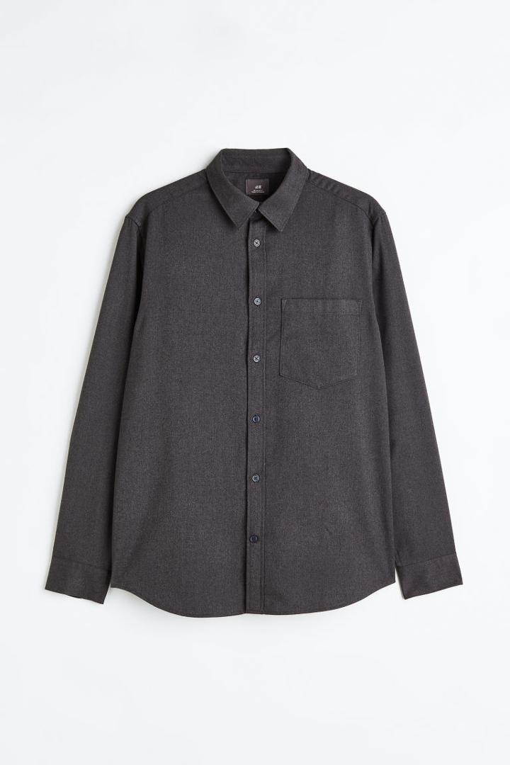H & M - Regular Fit Twill Shirt - Black