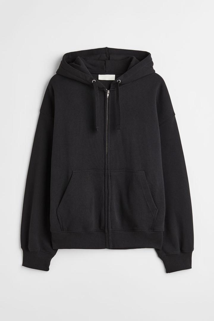H & M - Oversized Fit Hooded Cotton Jacket - Black