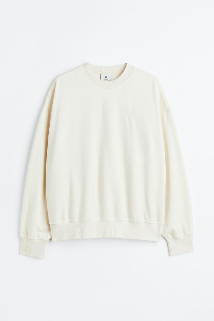 H & M - Oversized Fit Velour Sweatshirt - White