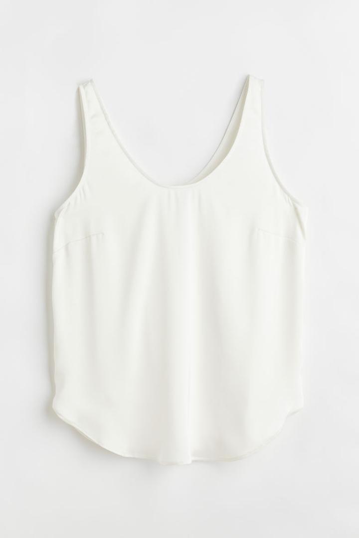 H & M - Sleeveless Satin Top - White
