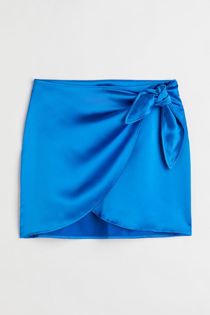 H & M - Satin Wrapover Skirt - Blue