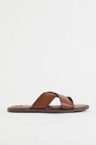 H & M - Leather Slides - Brown