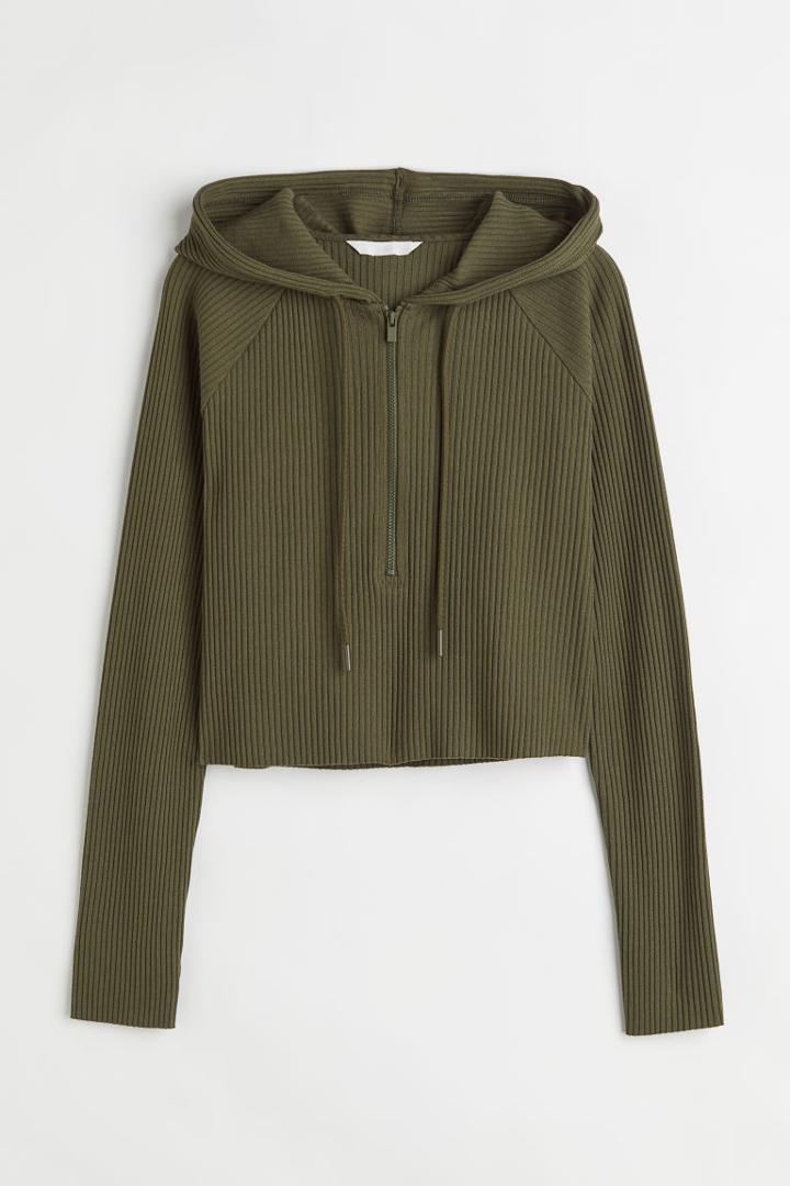 H & M - Crop Hoodie - Green