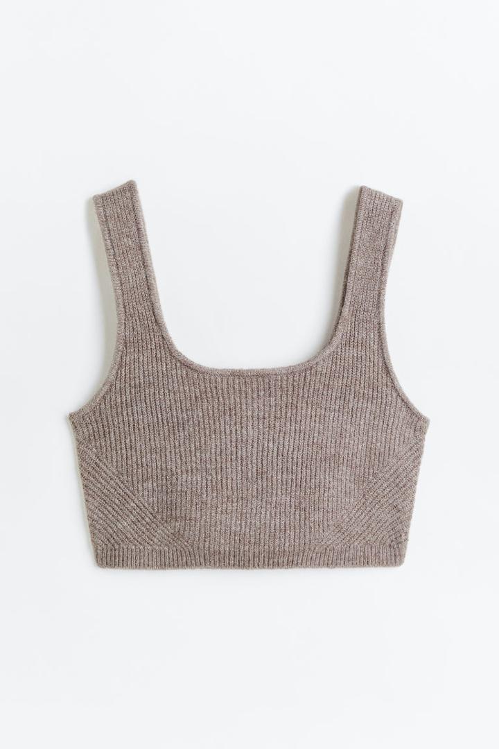 H & M - Rib-knit Crop Top - Brown