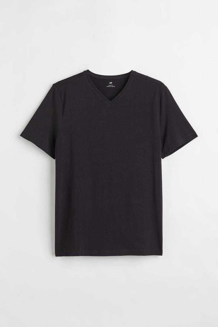 H & M - Slim Fit V-neck T-shirt - Black