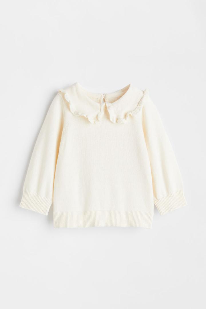 H & M - Flounce-collared Sweater - White