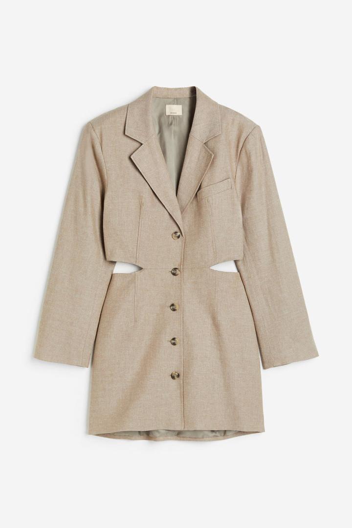 H & M - Cut-out Linen-blend Blazer Dress - Beige