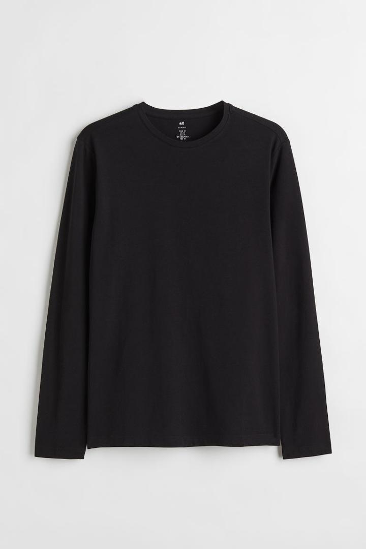 H & M - Slim Fit Jersey Shirt - Black