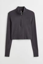 H & M - Half-zip Crop Top - Gray