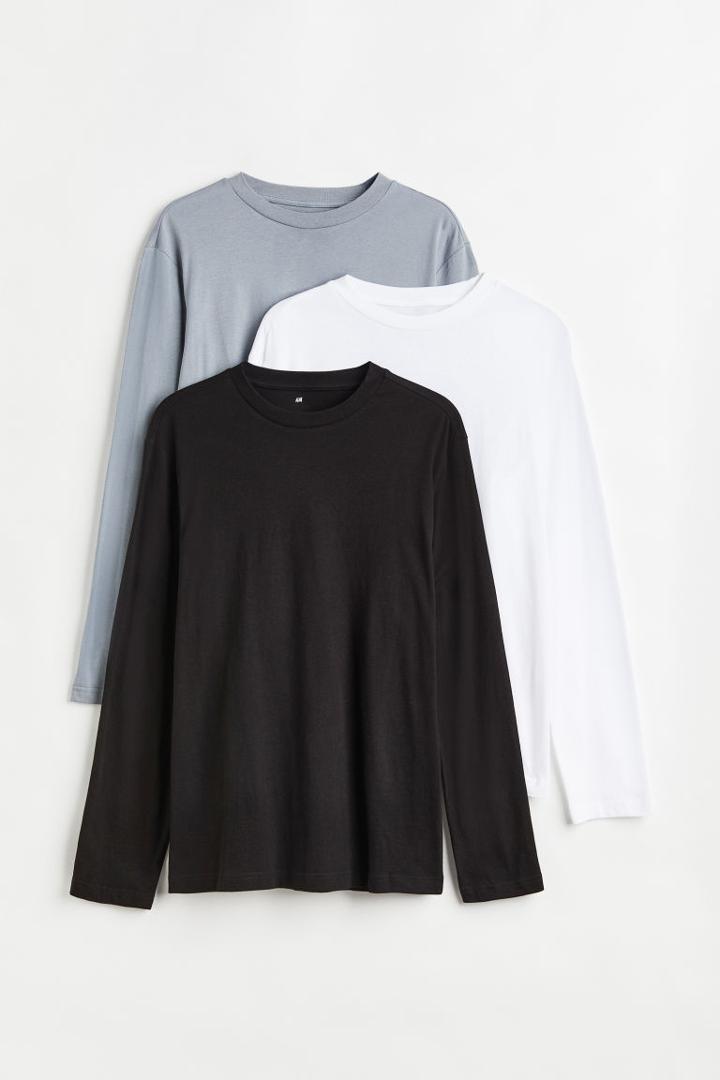 H & M - 3-pack Regular Fit Jersey Shirts - Black