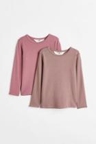 H & M - 2-pack Ribbed Cotton Tops - Pink