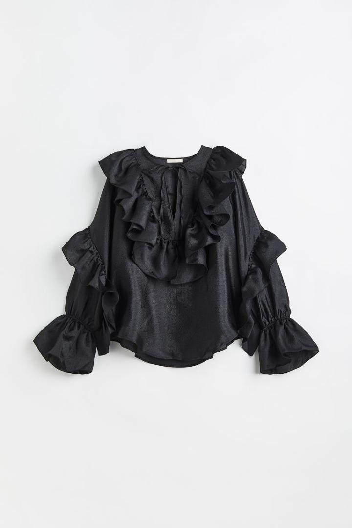 H & M - Flounced Blouse - Black