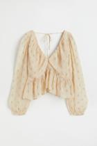 H & M - Jacquard-patterned Peplum Blouse - Beige