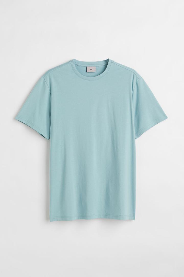 H & M - Regular Fit Pima Cotton T-shirt - Turquoise
