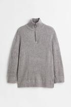 H & M - H & M+ Zip-top Rib-knit Sweater - Gray