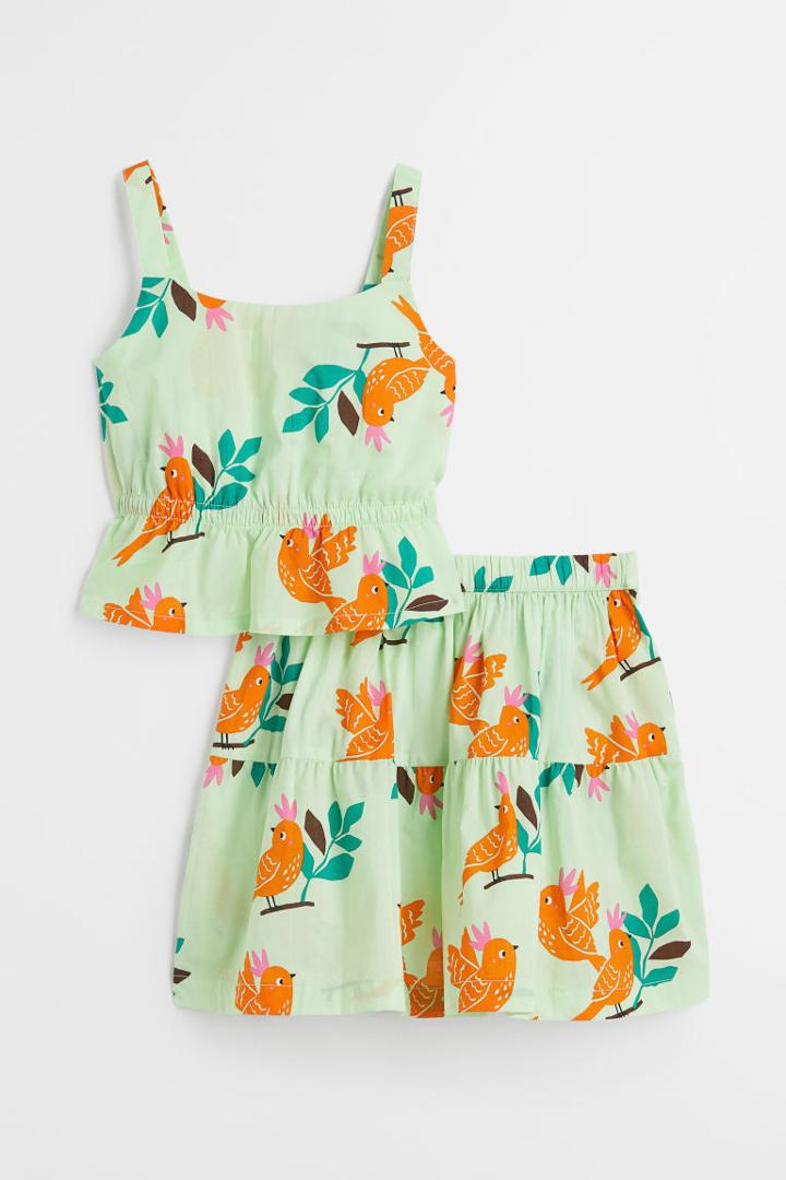H & M - 2-piece Cotton Poplin Set - Green