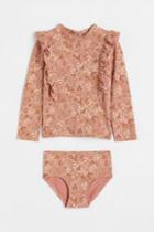 H & M - Patterned Ruffled Swim Set - Pink
