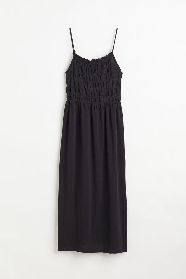 H & M - Smocking-detail Dress - Black