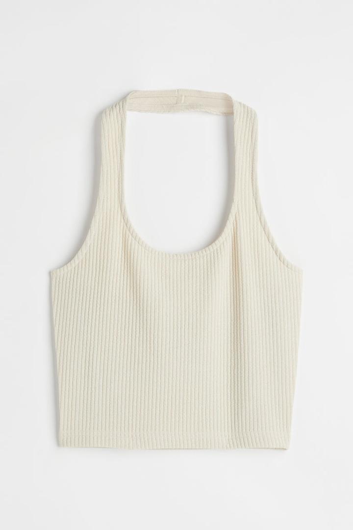 H & M - Rib-knit Halterneck Top - Beige