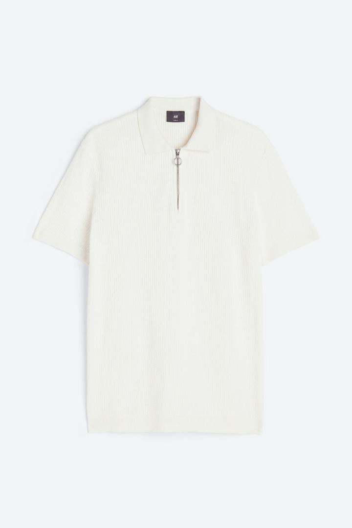 H & M - Slim Fit Half-zip Polo Shirt - Beige