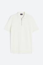 H & M - Slim Fit Half-zip Polo Shirt - Beige