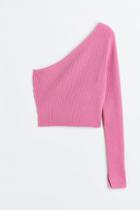 H & M - One-shoulder Ribbed Top - Pink