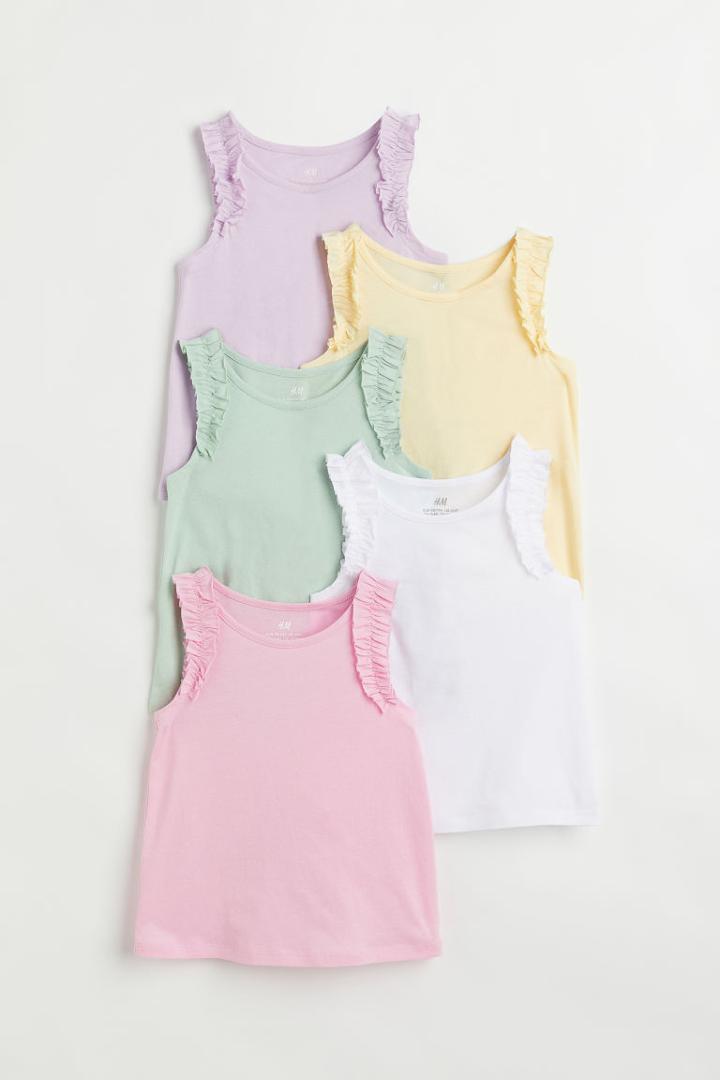 H & M - 5-pack Tank Tops With Ruffles - Pink