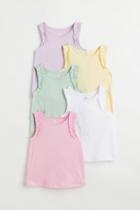 H & M - 5-pack Tank Tops With Ruffles - Pink