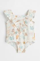 H & M - Flounced Swimsuit - Beige