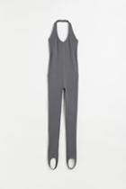 H & M - Fitted Halterneck Jumpsuit With Foot Straps - Gray